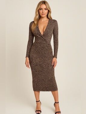House of CB Leopard Print Long Sleeve bodycon dress